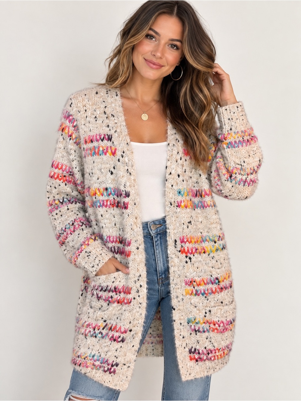 Staccato Multicolored Fuzzy Cardigan